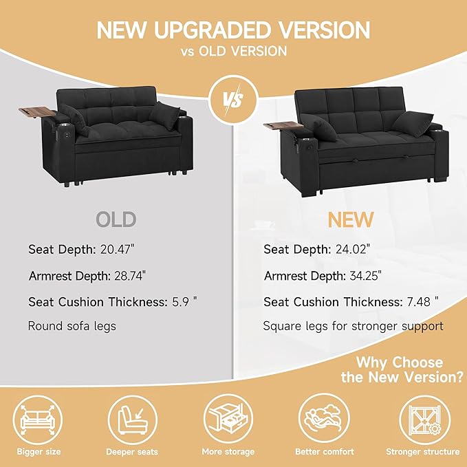 Auvsoce 65'' Chaise Lounge Chair Indoor, 3-in-1 Convertible Sofa Bed
