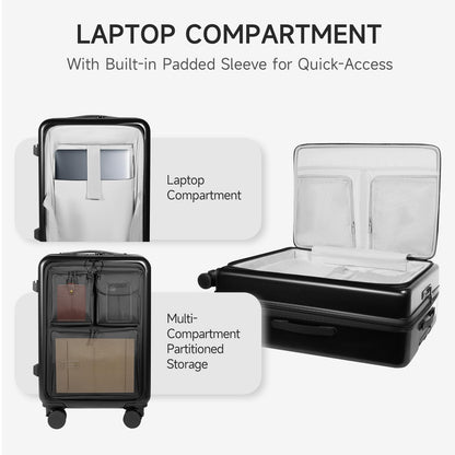 24 Inch Checked Luggage with Front Pocket, Expandable Hardshell Suitcase with Spinner Wheels, Hybrid Travel Bag with Laptop Compartment, TSA Lock & USB Charging Ports, Medium Suitcase for 7-10 Days