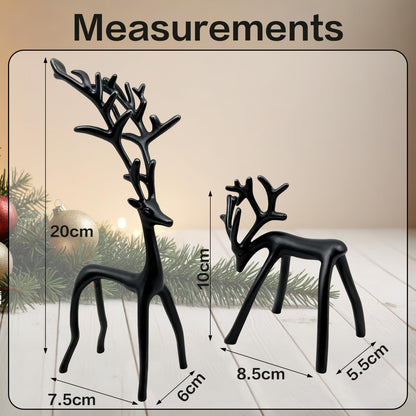 YUNLINGDADA Set of 2 Black Reindeer Christmas Decor, Christmas Decorations, Metal Reindeer Statues, Black Metal C-hristmas R-eindeer Figurine, Ideal for Mantel Living Room Bedroom Office