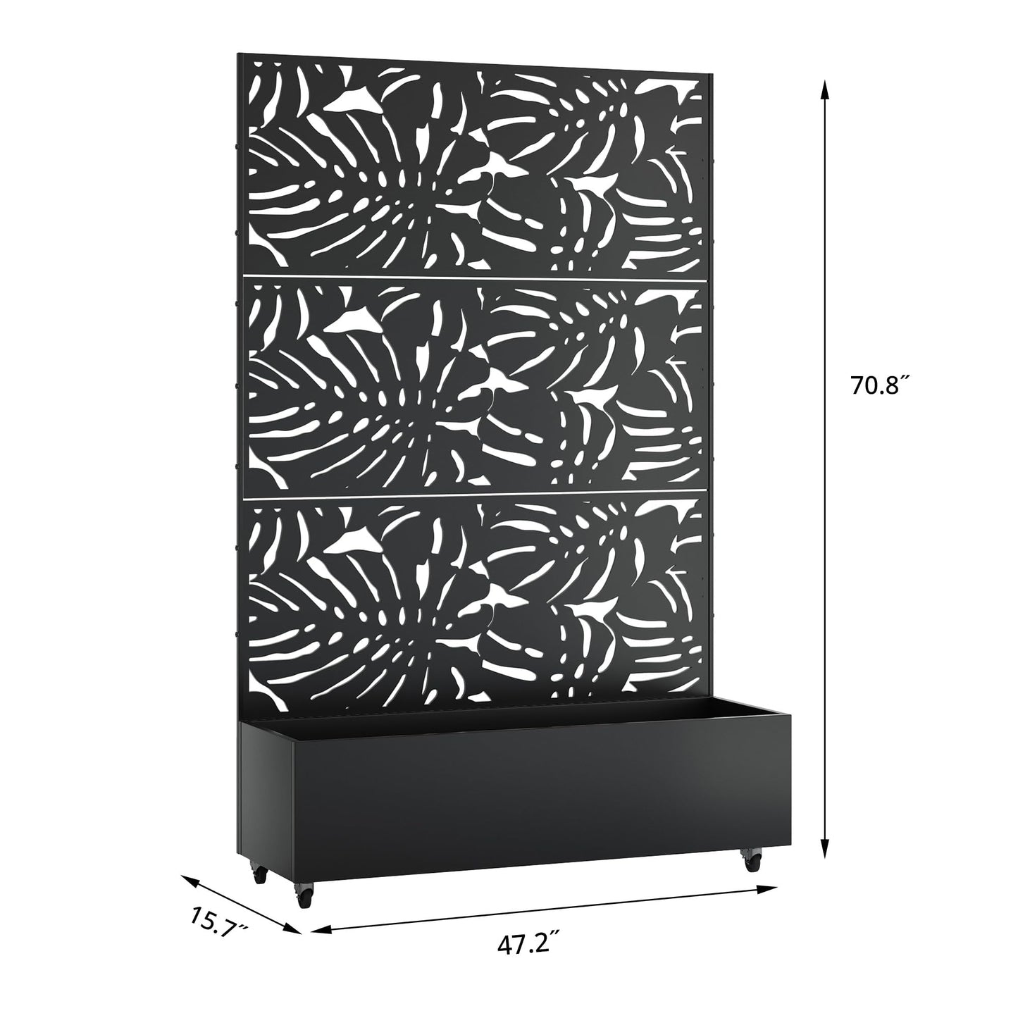 Qatiby Metal Raised Garden Bed with Trellis and Wheels, 71"x47"x16" Planter Box with Privacy Screen & Drainage Holes, Mobile Outdoor Garden Bed for Climbing Plants, Vegetables, Flowers (Black-Summer)