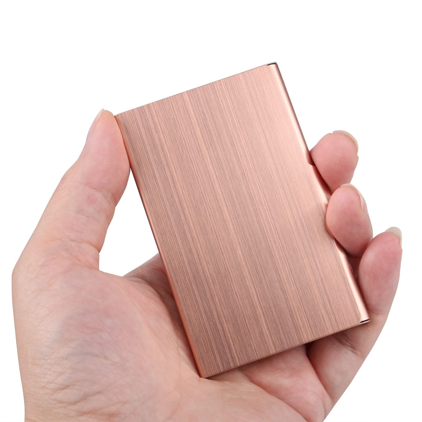DMFLY Business Card Holder, Slim Business Card Case for Men & Women, Pocket Metal Card Case, Professional Stainless Steel Business Card Holders, Buckle Style Shut, 1PCS Rose Gold and 1PCS Blue