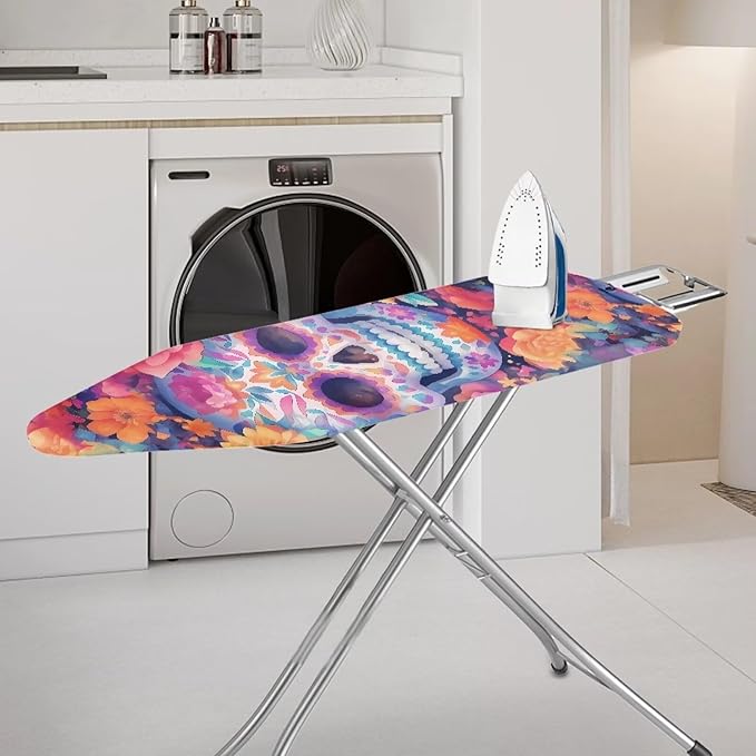Skull Flower Steam Ironing Board Cover Standard Size 15" X 54", Watercolor