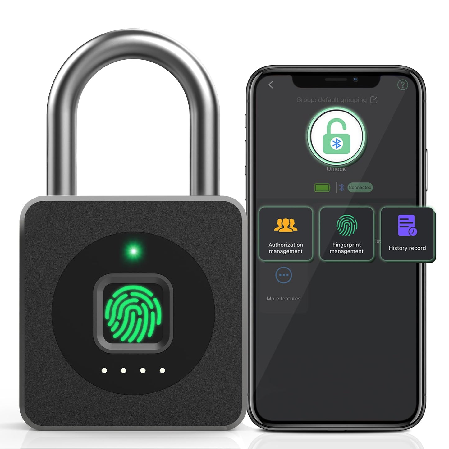 Pothunder Fingerprint Padlock, Fingerprint Lock with APP, Padlock with Keyless Biometric, Smart Padlock Waterproof Suitable for Gym, Locker, Gates, Fence and Storage, YL-P6BF