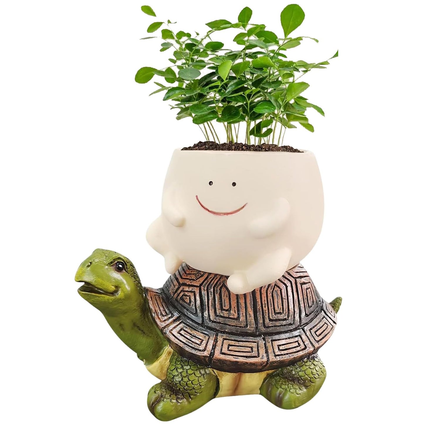 LZEXIN Smiley Face Planter Pot, Cute Plant Pots for Indoor Outdoor, Resin Smile Face Flower Cute Planter with Drainage Hole, Creative Flower Pot Succulent Planters(Riding The Turtle Model)