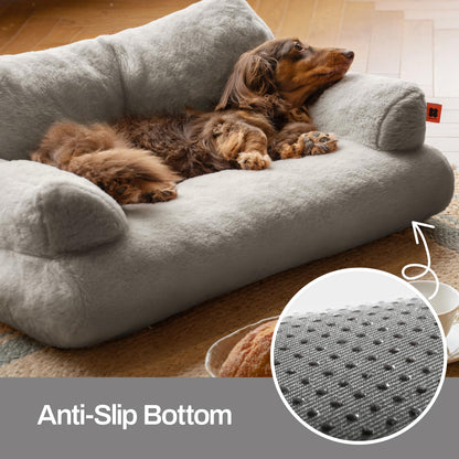 MEWOOFUN Stylish Cat Bed for Indoor Cars Large - Fluffy and Soft Cat Sofa Bed Small Dog Sofa Bed for Dogs and Cats - 66x48cm Cute Cat Bed Couch with Non-slip Bottom, Grey