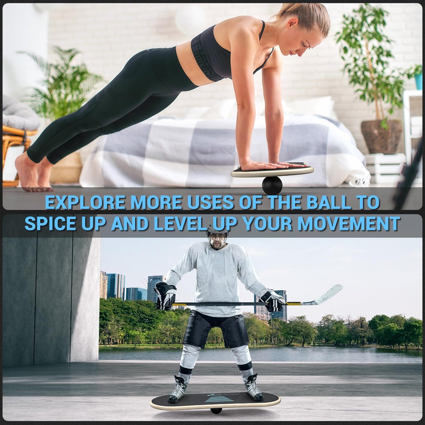Sportneer Balance Board - 7 Modes Surf Balance Board Trainer with Adjustable Stoppers - Exercise Balancing Stability Trainer for Workout Improve Balance Physical Therapy - Roller & 2.8'' Ball Included
