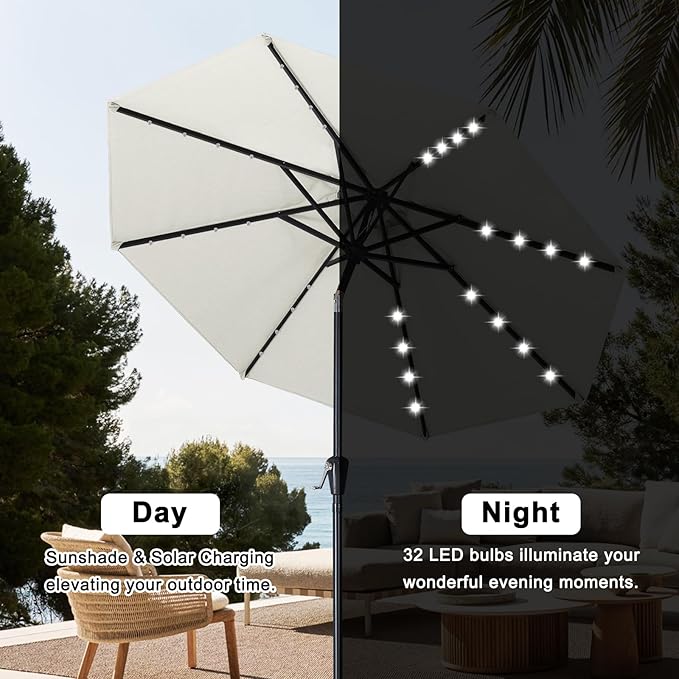 ABCCANOPY 10FT Durable Solar Led Patio Umbrellas with 32LED Lights (Light Beige)