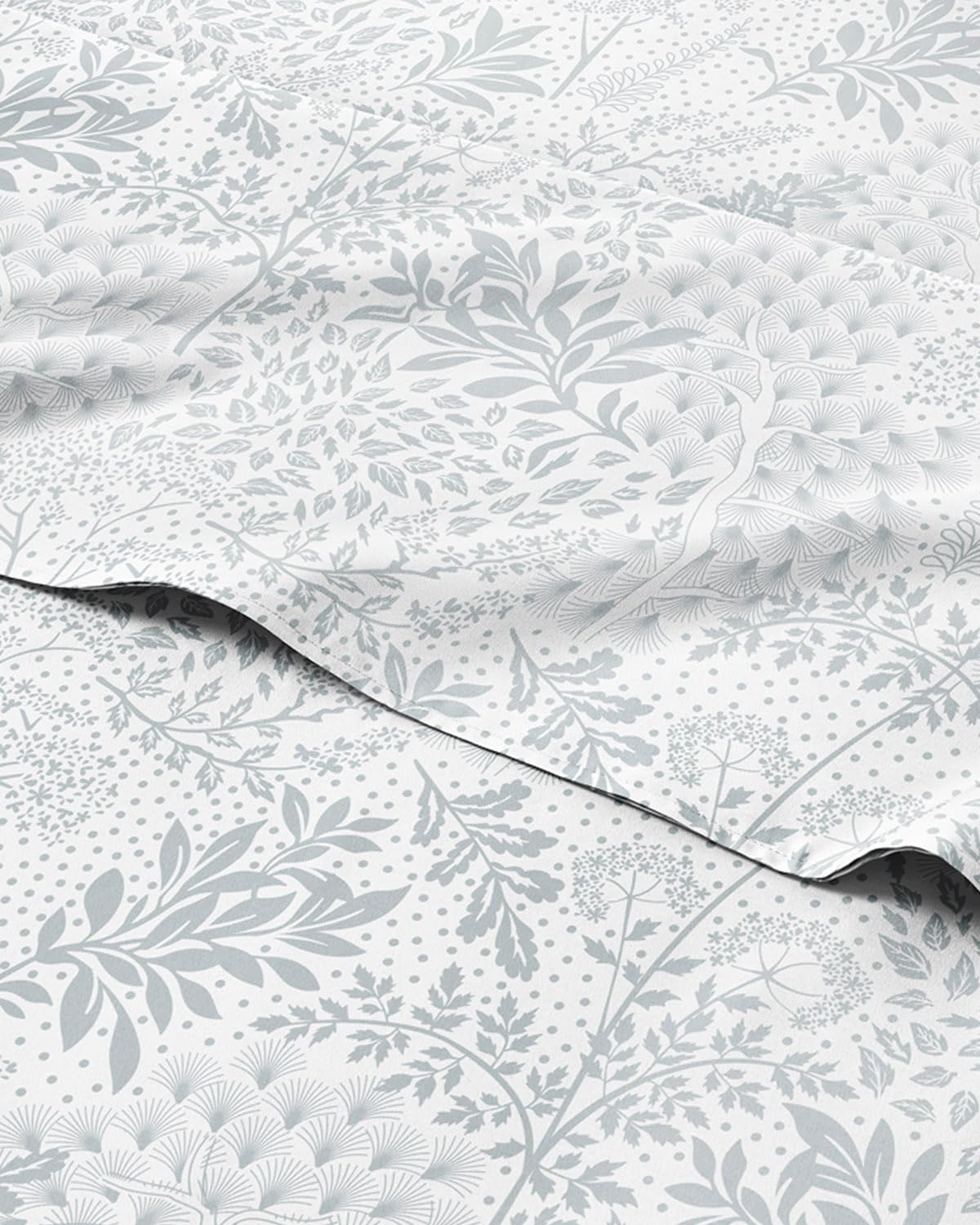 Floral Sheets - Grey Floral Bed Sheet Set - 1 Flat, 1 Fitted & 2 Pillowcases w/ Deep Pockets - Comfy, Wrinkle & Fade Free - Boho Botanical Bedding - Ultra-Soft, Breathable & Cooling - King Size