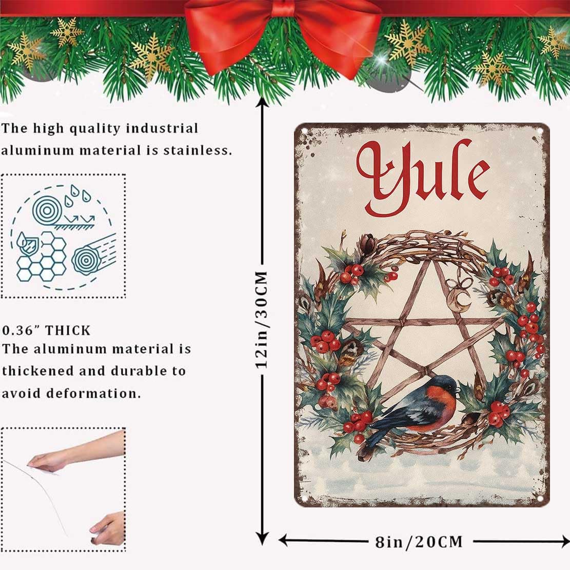 Vintage Christmas Metal Sign 8X12inch-Creates Warm Festive Ambiance in Living Room Office