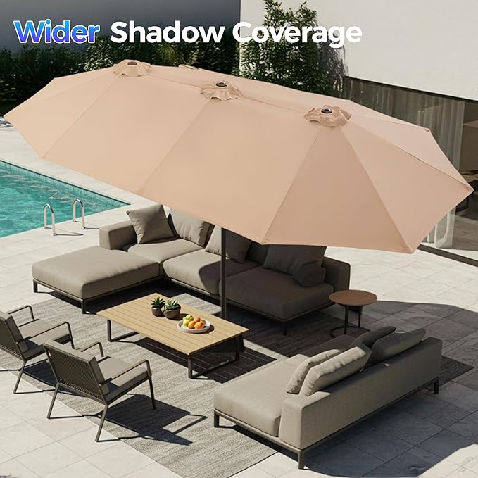 SUPERJARE 13FT Outdoor Umbrella for Patio, Double sided Pool Umbrellas with Fade Resistant Canopy, Large Table Umbrella for Deck, Market, Backyard - Beige