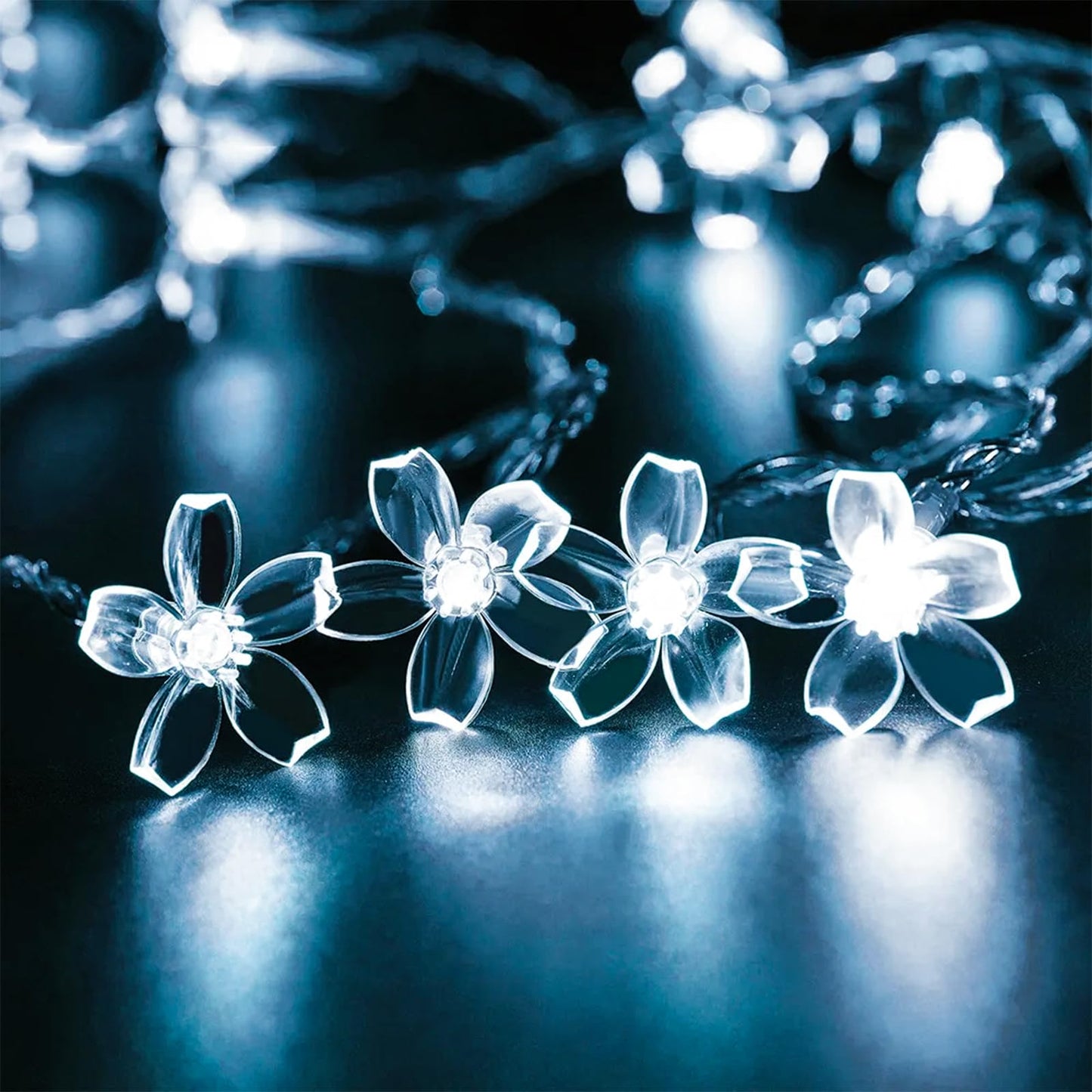 JACUXLSS Fairy Cool White Flower String Lights, 33ft 100 LED Plug in 8 Lighting Mode Cherry Blossom Indoor Wall Ceiling Window Decorations, Aesthetic Lamp Decor for Christmas Holiday Easter Bed Room
