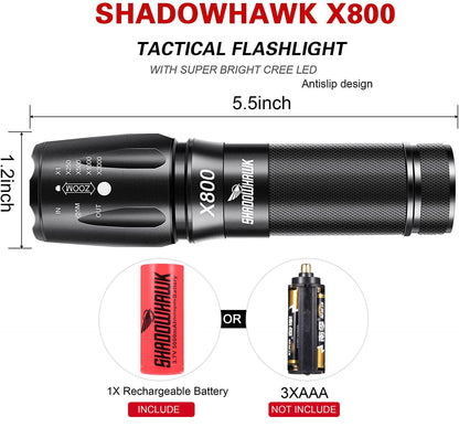 Shadowhawk X800 300000 Lumens Torches LED Super Bright Rechargeable, Powerful Bright Torch Flashlight, LED Torches Battery Powered Waterproof for Outdoor Gift