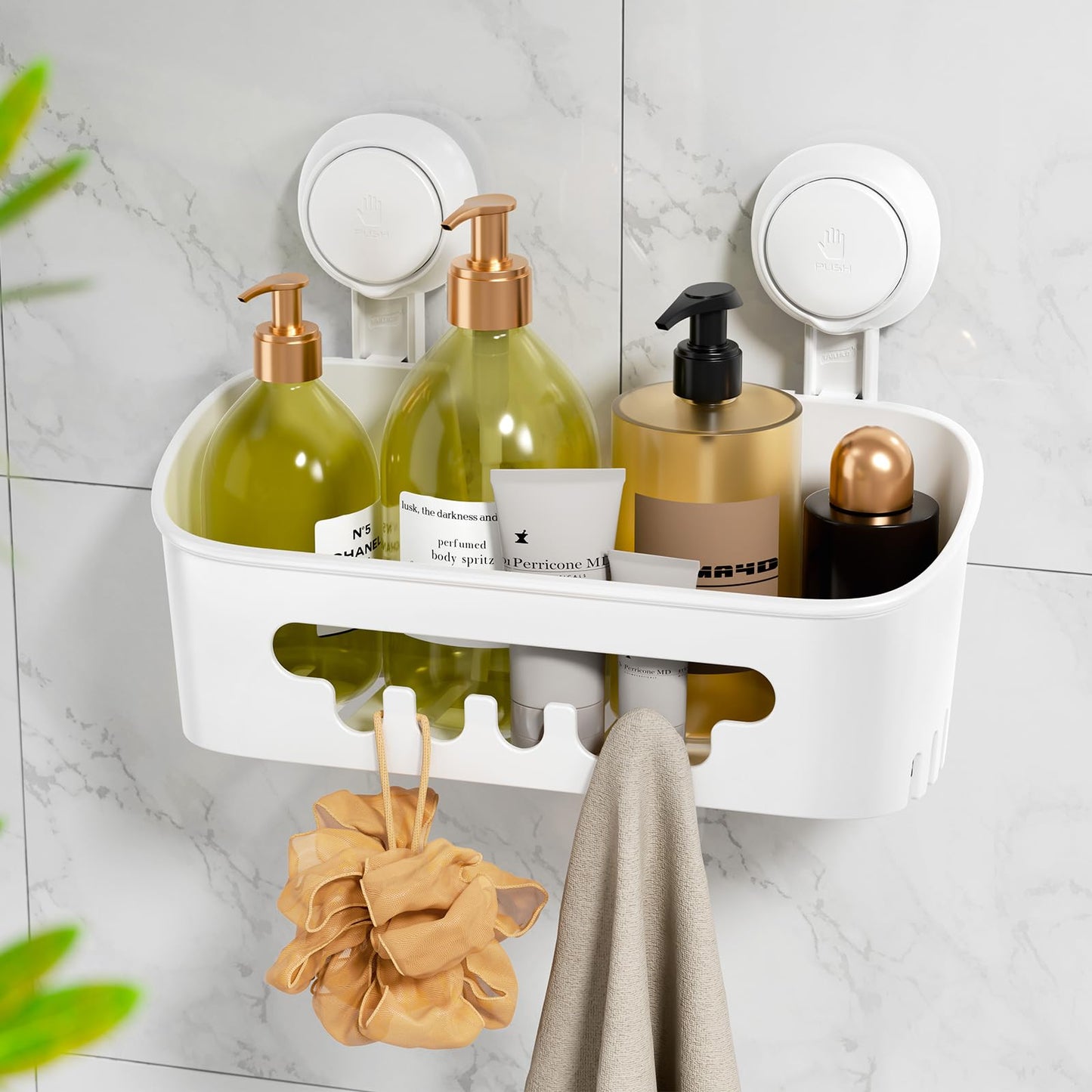 LEVERLOC Shower Caddy Suction Bathroom Storage Shelf Suction Shower Caddy Storage No Drilling Shampoo Holder Removable Powerful Bathroom for Shampoo Toiletries Kitchen Accessories，White