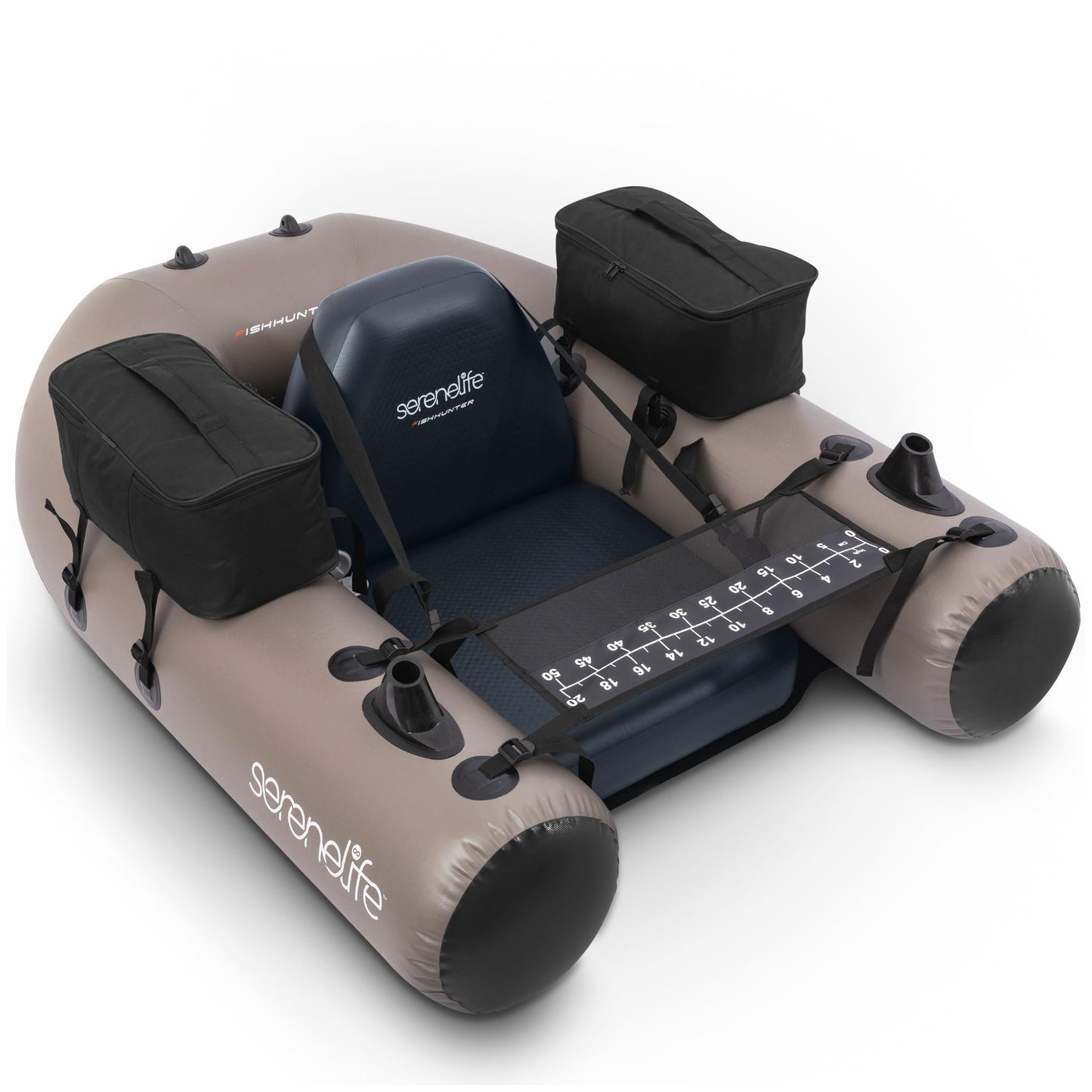Serenelife Inflatable Fishing Float Tube – PVC Belly Boat for Angling with Fishing Rod Holders, 2 Waterproof Storage Pockets, Fish Ruler, 220 lbs Capacity