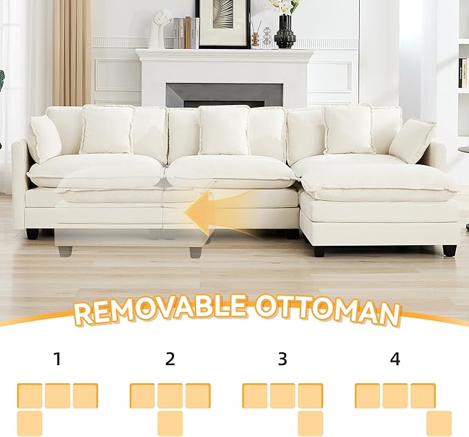 111'' Sectional Cloud Deep Seat Couch, Modern Comfy Chenille L Shaped Sectional