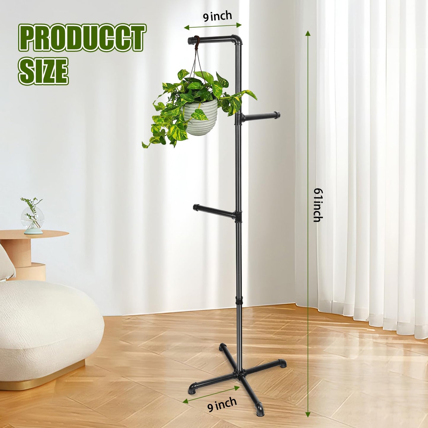 Chloraeon Hanging Plant Stand, Plant Hanger Indoor, Corner Hanging Plant Stand, Black Metal Holder for Bedroom, Living Room, Garden, Balcony