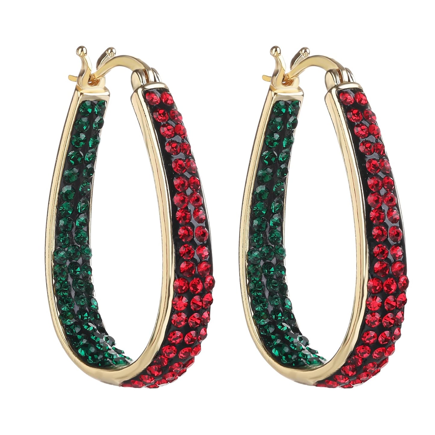 Crystal Hoop Earrings For Women Sparkly Earring Bright Silver Plated Oval Inside Out Earring Jewelry Gift (Christmas color2)
