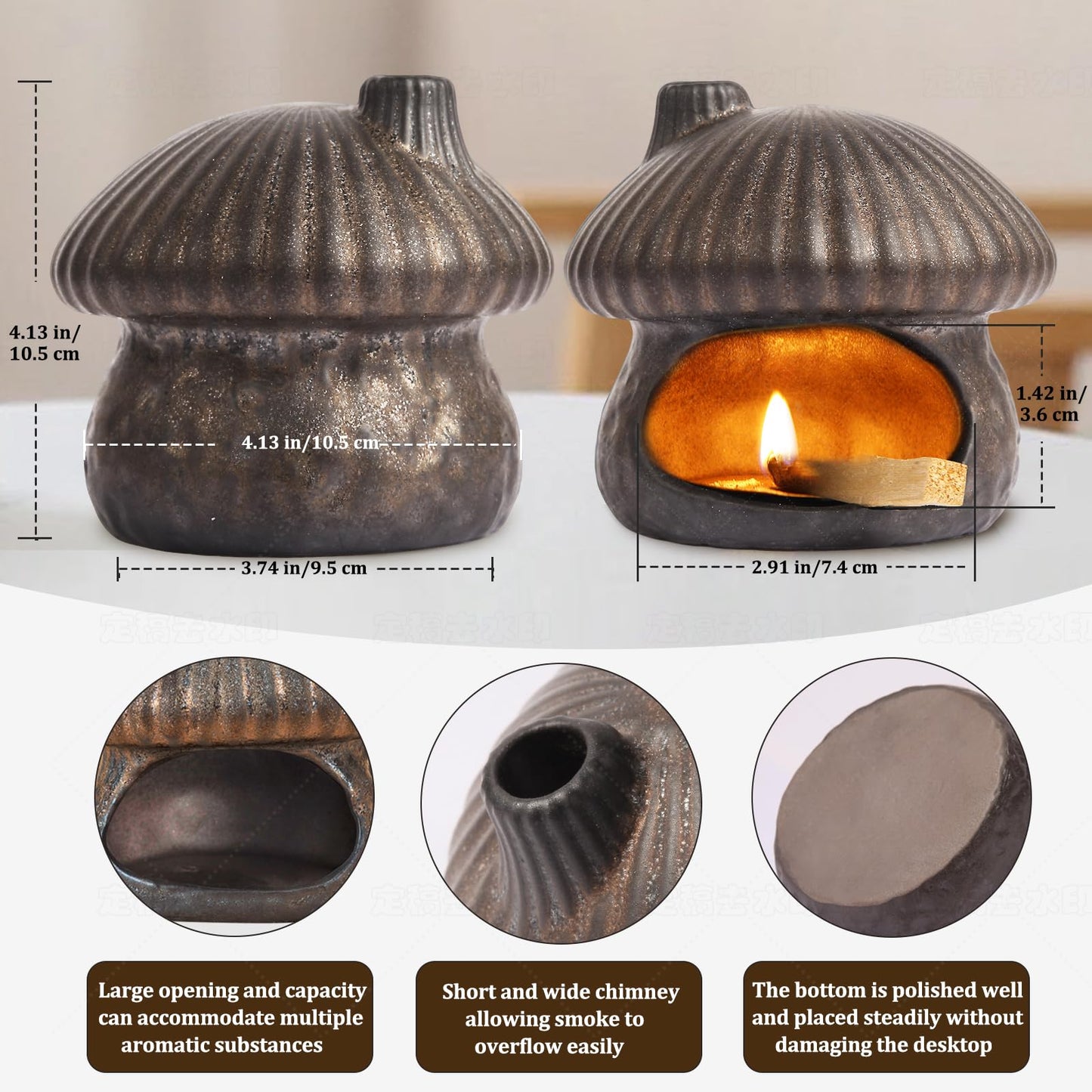 Mofunci Palo Santo Holder Mushroom Shape, Ceramic Sage Holder for Burning Palo Santo Burner for Meditation, Yoga and Relaxation(Gilt Gold)