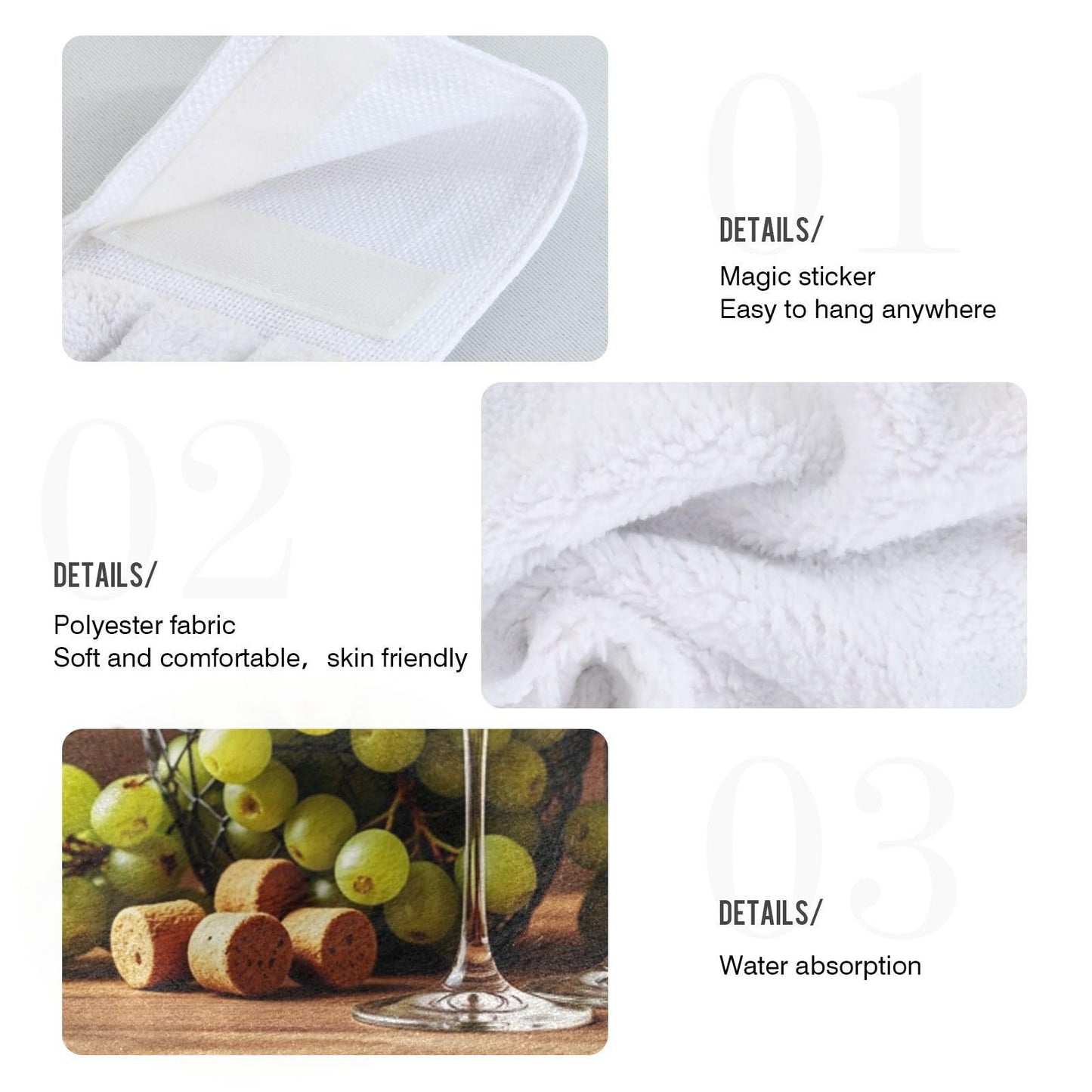 Boccsty Glasses of Red and White Wine Hanging Kitchen Towels 2 Pieces Grapes Wooden Dish Cloth Tie Towels Hand Towel Tea Bar Towels for Bathroom Farmhouse Housewarming Tabletop Home