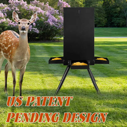 PROLEE 85lbs Deer Feeder, Weatherproof Deer Feeders with 4 Feeding Tray and 4-Leg Stand, Heavy Duty Metal Gravity Feeder for Deers and Wildlife (Black)
