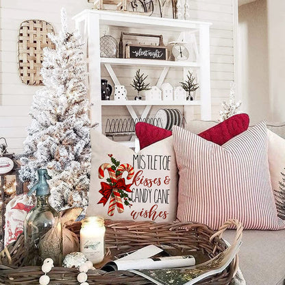 KACOPOL Christmas Decorations Pillow Covers 18×18 Set of 4 Snowflake Santa Snowman Deer Bird Candy Cane Xmas Rustic Winter Holiday Throw Pillows Farmhouse Christmas Decor Cushion Cases (18"x18")