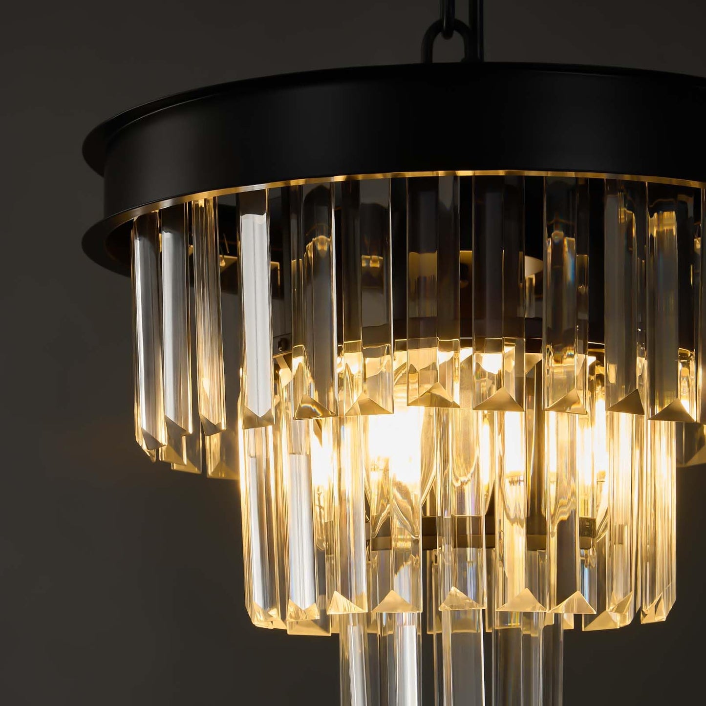 Modern Crystal Chandeliers For Dining Room: 12" Black Small Luxury Hanging Pendant Light Fixture Over Table - 3 Tiers Mini Round Chandelier For Kitchen Island Bedroom Entryway Foyer Closet 4 Lights