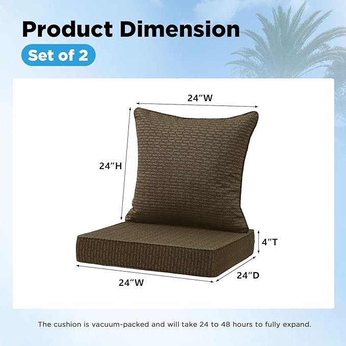Sunbrella Outdoor Deep Seat & Back Cushion Set, 24 x 24 Inch Water Repellent