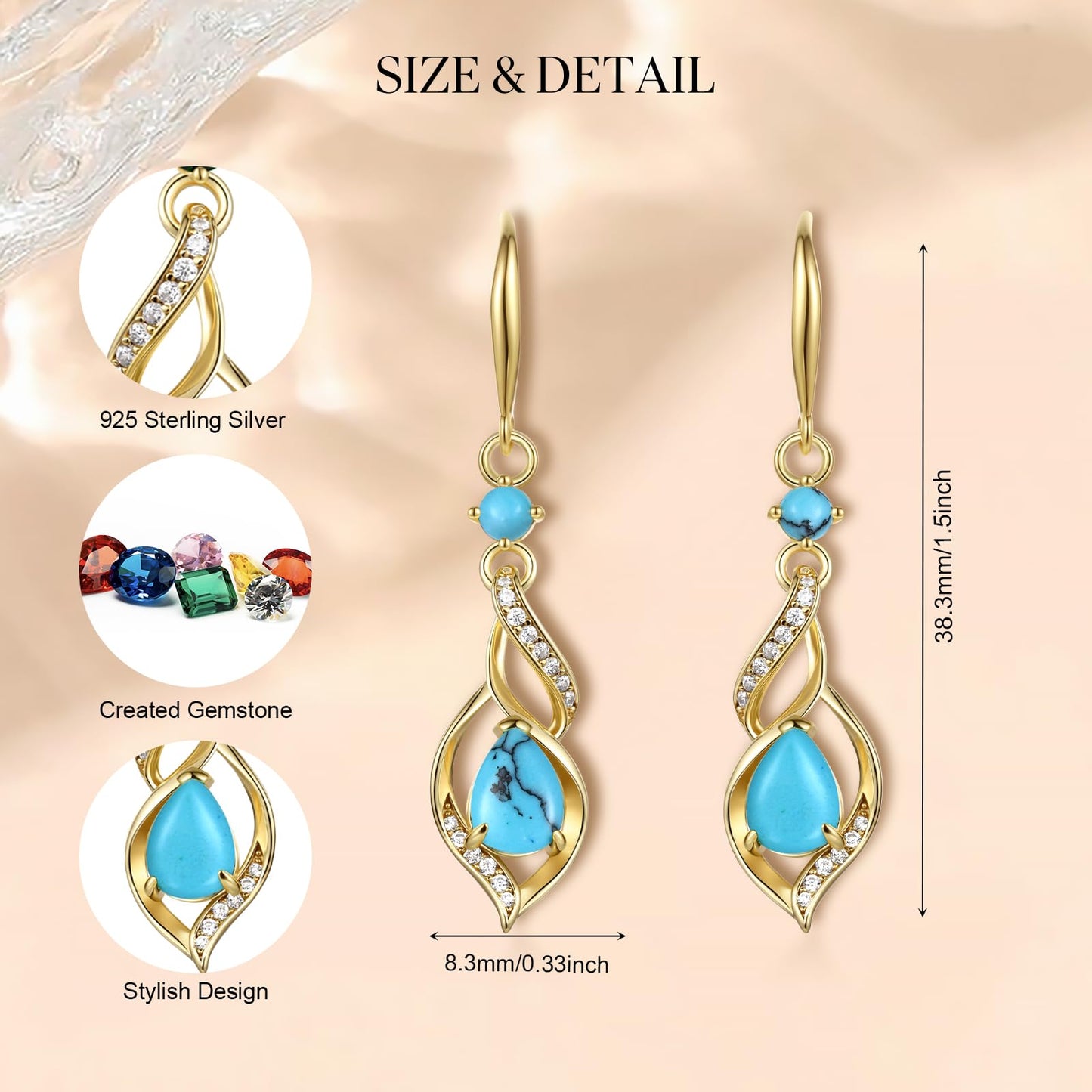 FANCIME 14K Gold Plated December Birthstone Dangle Earrings for Women Teardrop Turquoise Earrings S925 Sterling Silver infinity Love Birthday Gifts for Mom Women