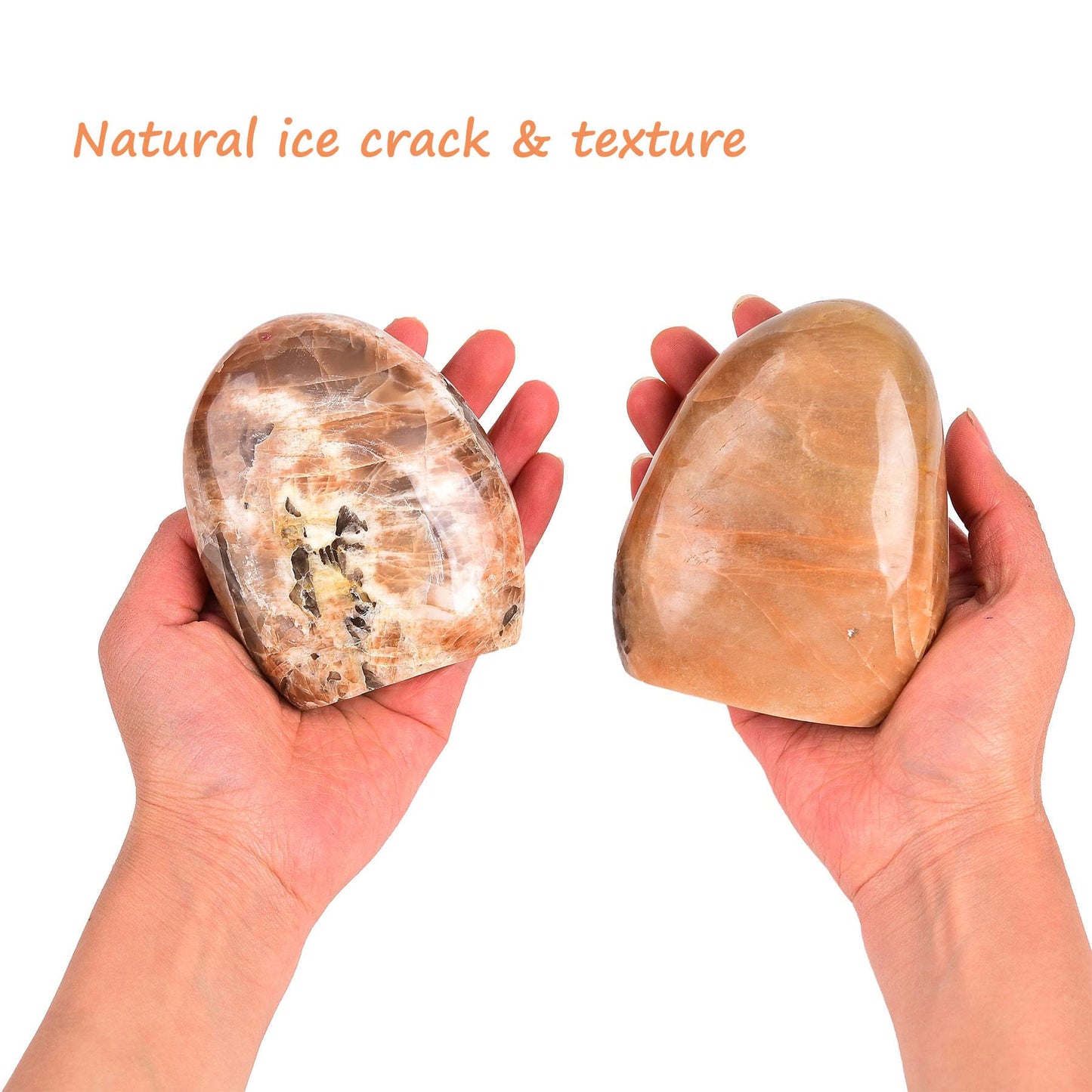 AMOYSTONE Peach Moonstone Ornament Polished Crystal Tower Slab Orange Healing Reiki Home Decor, Single Irregular 1~1.4 LBS,Student Mineral Specimen