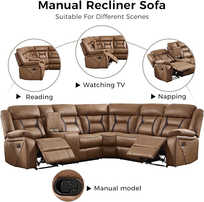 EBELLO Faux Leather Reclining Sectional Sofa Set