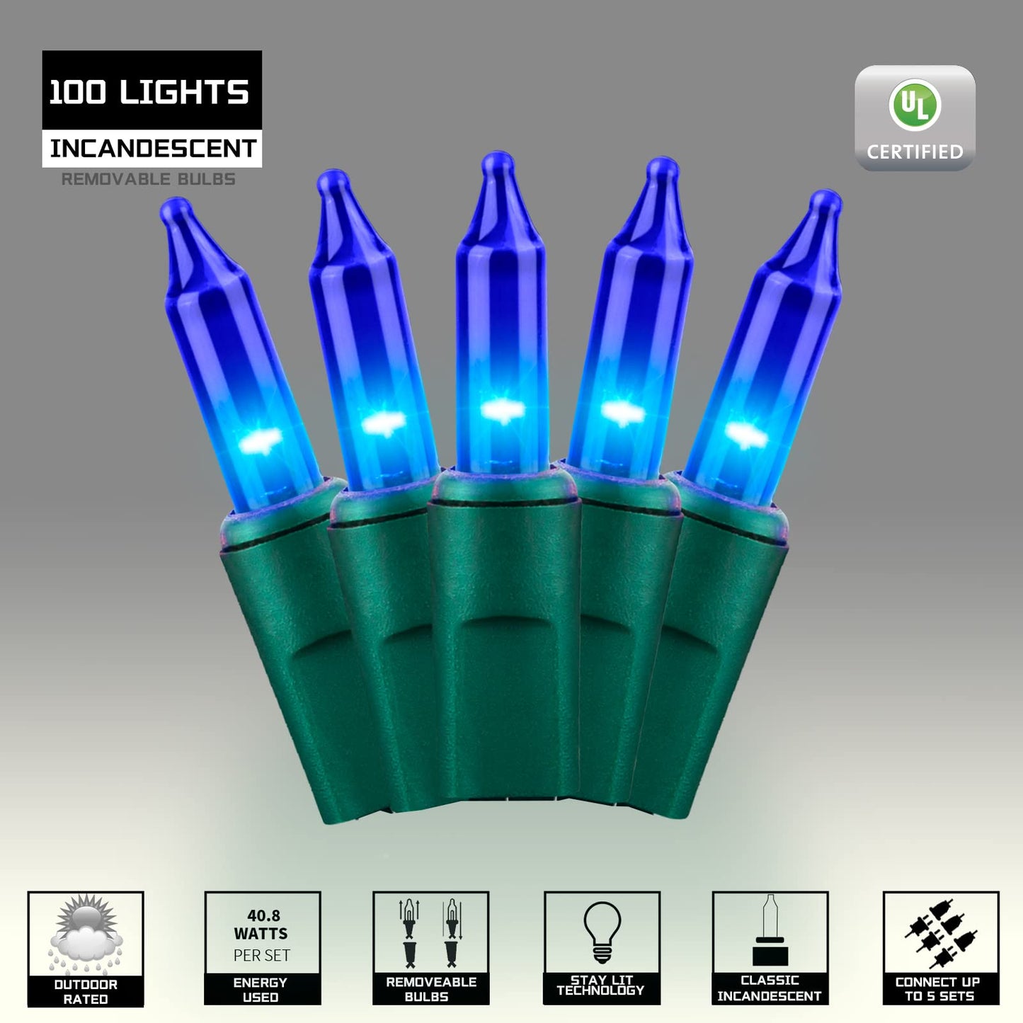 JUSTPRO 100LIGHTS BLUE Extra-Bright With End Connectors Christmas Decorative Lights 5.98m UL Certified Mini String Light Set Waterproof for Home Garden Holiday Christmas Tree Party Patio Decor Wedding