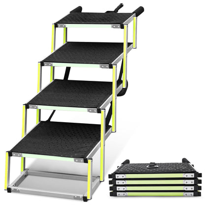 Dog Steps for Car - Dog Ramps for Cars with Glow in the Dark Marking - Non-slip surface Car Ramp - Suitable for Small Cars and Estates - Portable Aluminum Folding Pet Ramp for Dogs - 4 Steps