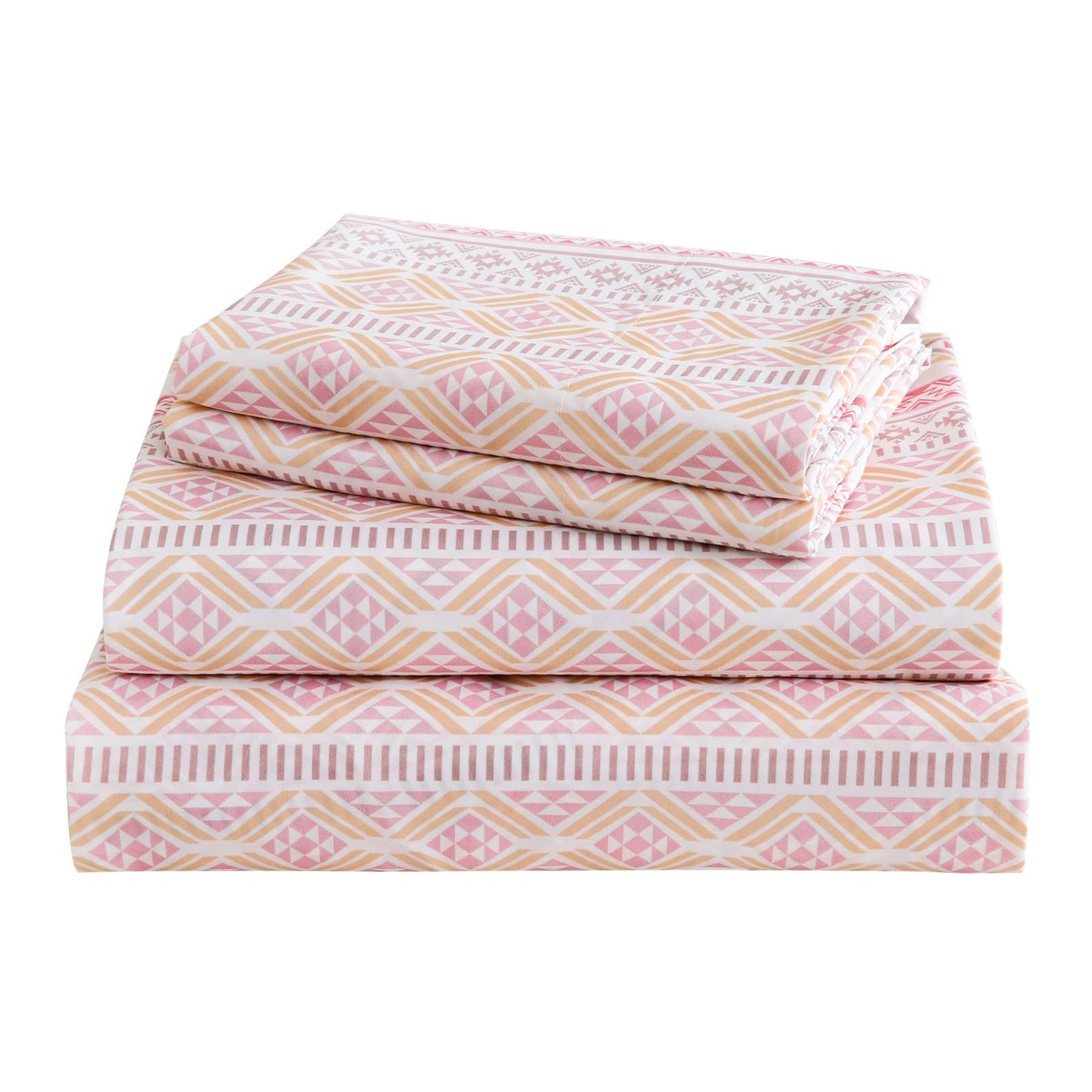 CozySmile Boho Sheet 4 Pieces King Sheet Set Bohemian, Breathable Soft Microfiber 16" Deep Pocket, Western Bedding Sheets Geometric(King, Pastel Pink Geometric)
