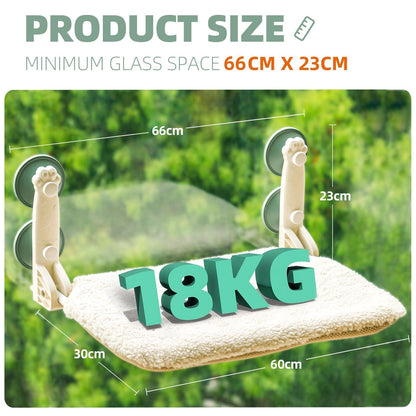 MEWOOFUN Cat Window Bed Hammock Large for 2 Cats - 60x30cm Foldable Cat Window Perch w/Reversible Mat, Upgrade Strong Suction Cups Sturdy Holds Up to 18kg, Beige