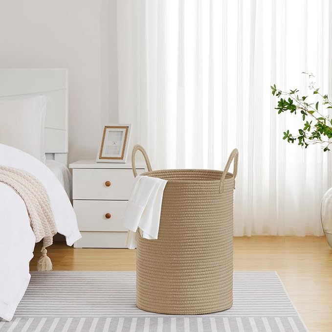 VIPOSCO Large Laundry Hamper, Tall Woven Rope Storage Basket