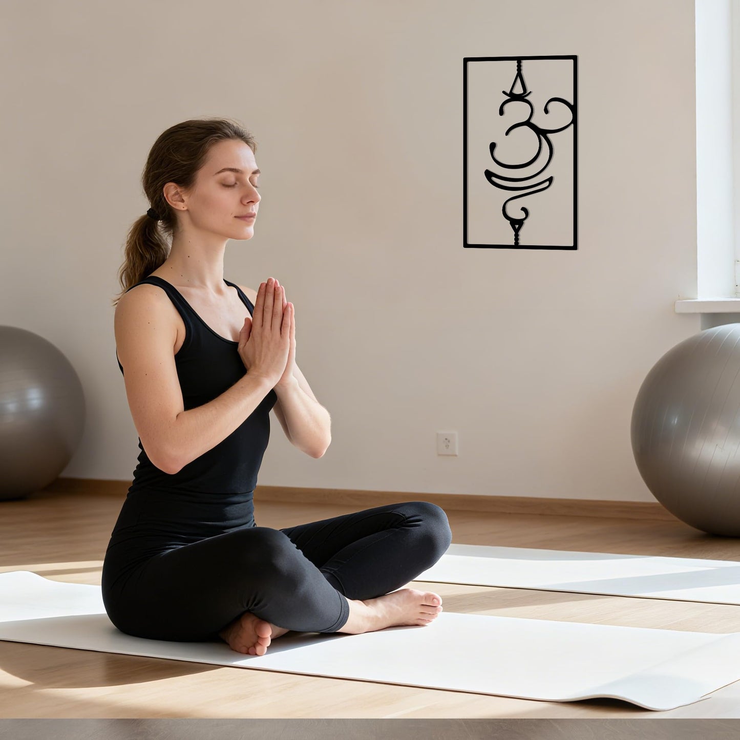 Slickss Breathe Sanskrit Symbol Metal Wall Decor, Om Yoga Symbol Wall Art, Yoga Meditation Home Decor, Zen Yoga Studio Decoration, Gift for Yogis(14.2" x 8.3")