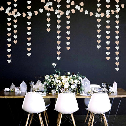 Champagne-Silver Disco Boho Party-Decoration Heart Garland - 52ft Glitter Birthday New Years Eve Hanging Backdrop Streamers,Engagement Wedding Bachelorette Banner Decor Lasting Surprise