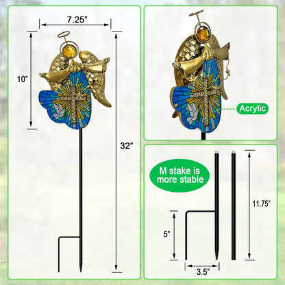 Hokfirm Solar Cross for Cemetery Grave,Metal Angel Garden Stake Pathway Light for Yard Patio Cemetery,Solar Angel Garden Decor Statue for Outside,Memorial Gifts for Women