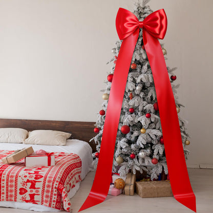 Gejoy Extra Large Christmas Tree Topper Bow 118 x 28 Inch Giant Satin Red Bow with Huge Long Streamer Oversized Double Layer Burgundy Gift Wrapping for Holiday Xmas Tree Decoration Home Party Decor
