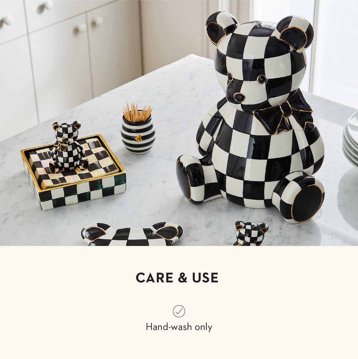 MACKENZIE-CHILDS Courtly Bear Cookie Jar, Cute Cookie Jar for Kitchen or Dining Room