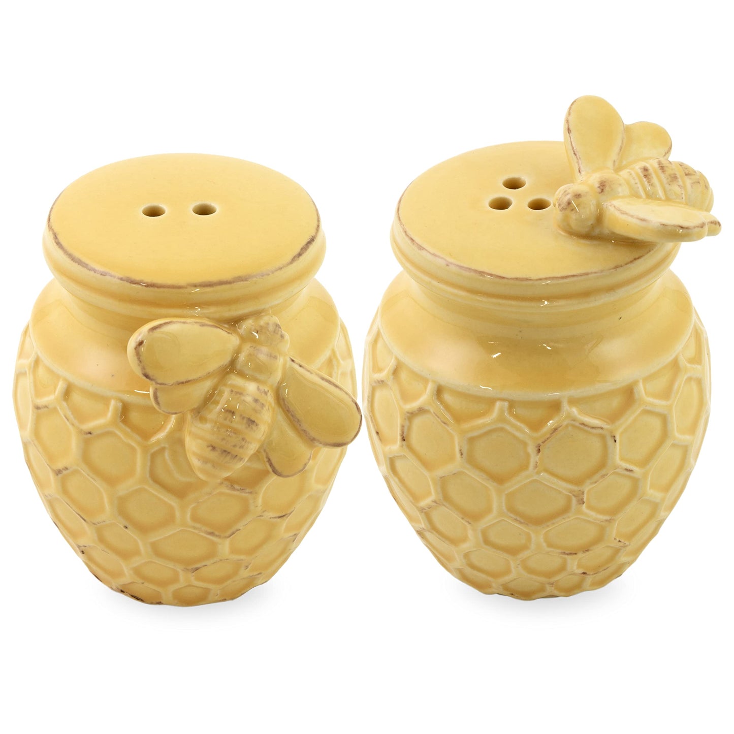 Boston International Embossed Stoneware Salt & Pepper Shakers, 2-Piece Set, Honeycomb