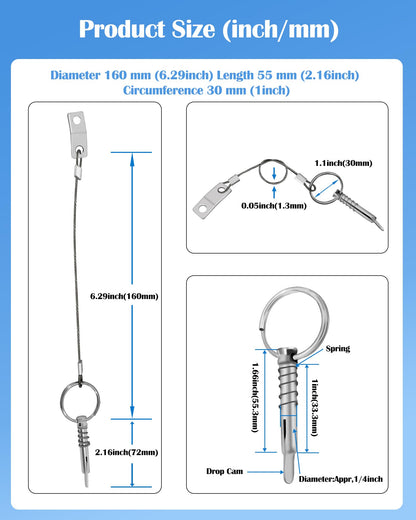 Nerites 1/4" Diameter Bimini Top Quick Release Pins 316 Stainless Steel Pin and Ring Easy to Fix and Remove Bimini Pins, Marine Hardware for Boats, Yachts, Speedboats, Motorboats, Ships (4 Pack)
