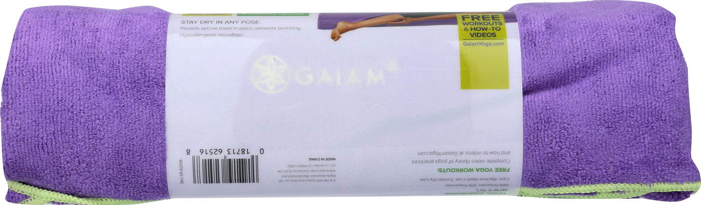 Gaiam Yoga Towel - Mat Sized Active Dry Non Slip Moisture Wicking Sweat Absorbent Microfiber Hot Yoga Towel for Women & Men | Stay-Put Corner Pockets (70" Long x 26" Wide)