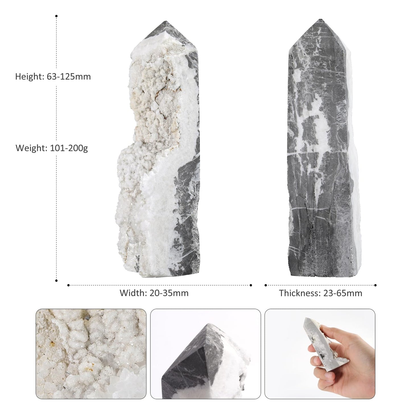 Sportmusies Natural Rock Crystal Cluster Obelisk Wand Tower Home Office Decoration, Irregular-Shaped Geode Stone Mineral Specimen Reiki Collection, 2.48-4.92 inches