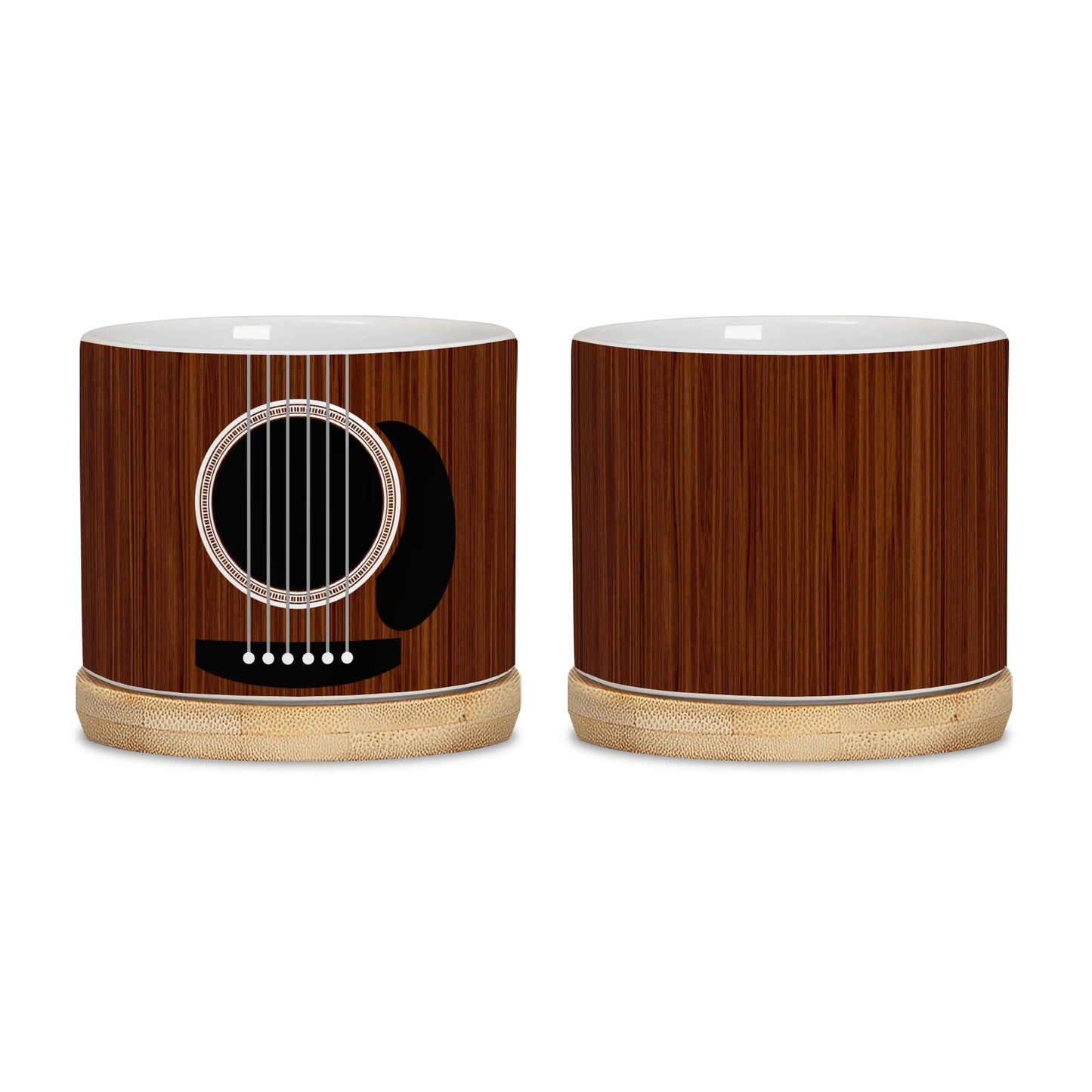 DIQADILA Guitar Pattern Print Mini Plant Pot Set Home Decor, Musician Music Ceramic Succulent Pots with Bamboo Tray Gifts for Planters. Guitar Accessories Gifts for Guitarists