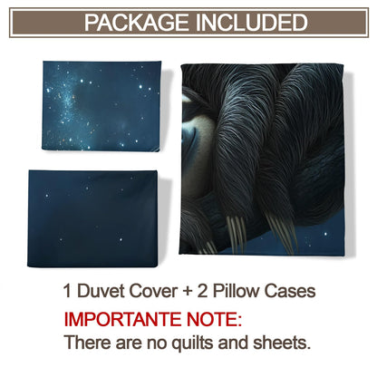 Twin Size Duvet Cover Sloth Print Duvet Cover Starry Sky Comforter Cover Animal Bedding Kids Room Bedding Decor (Reversible Printing)