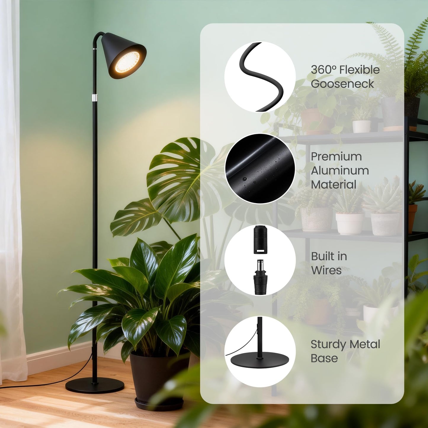 Grow Lights for Indoor Plants, 20W Full Spectrum Growing, 63in Adjustable Height Stand, 4/8/12/16H Auto Cycle Timer, 10 Levels Dimmable Remote Control Standing Grow Floor Lamp for Small to Tall Plant