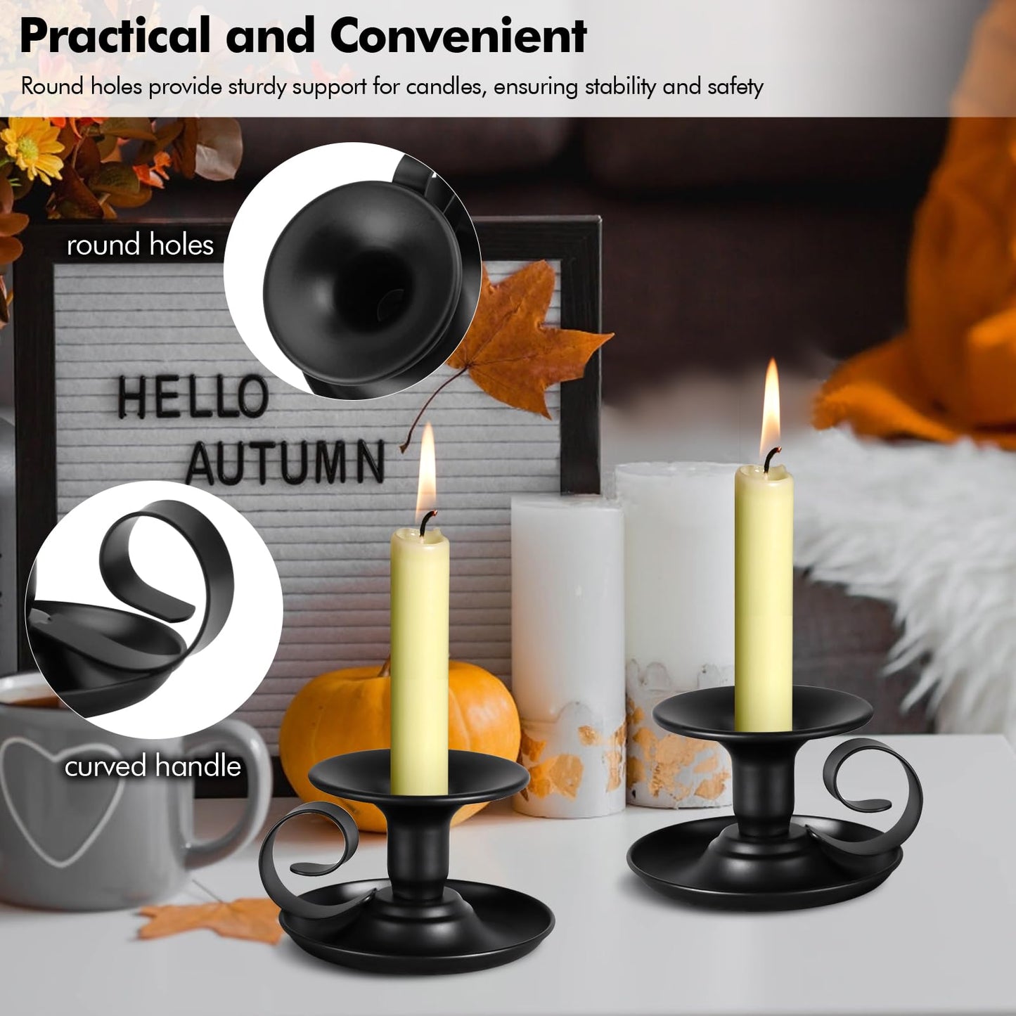 Lunhoo 2 Pack Candle Stick Holder, Metal Taper Candlelight Stand for Party Wedding Christmas Table Home Decoration (Black)