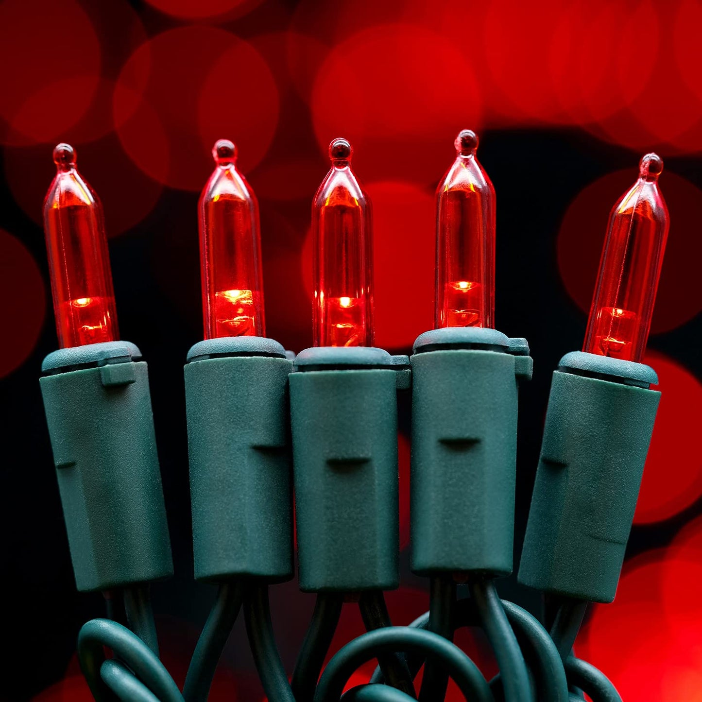 YULETIME 200 Red LED Christmas Lights, 66 ft Green Wire UL String Light