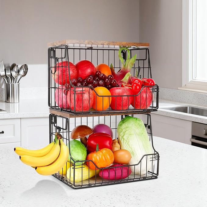 Livabber Fruit Basket for Kitchen, Metal Fruit Vegetable Storage Bin